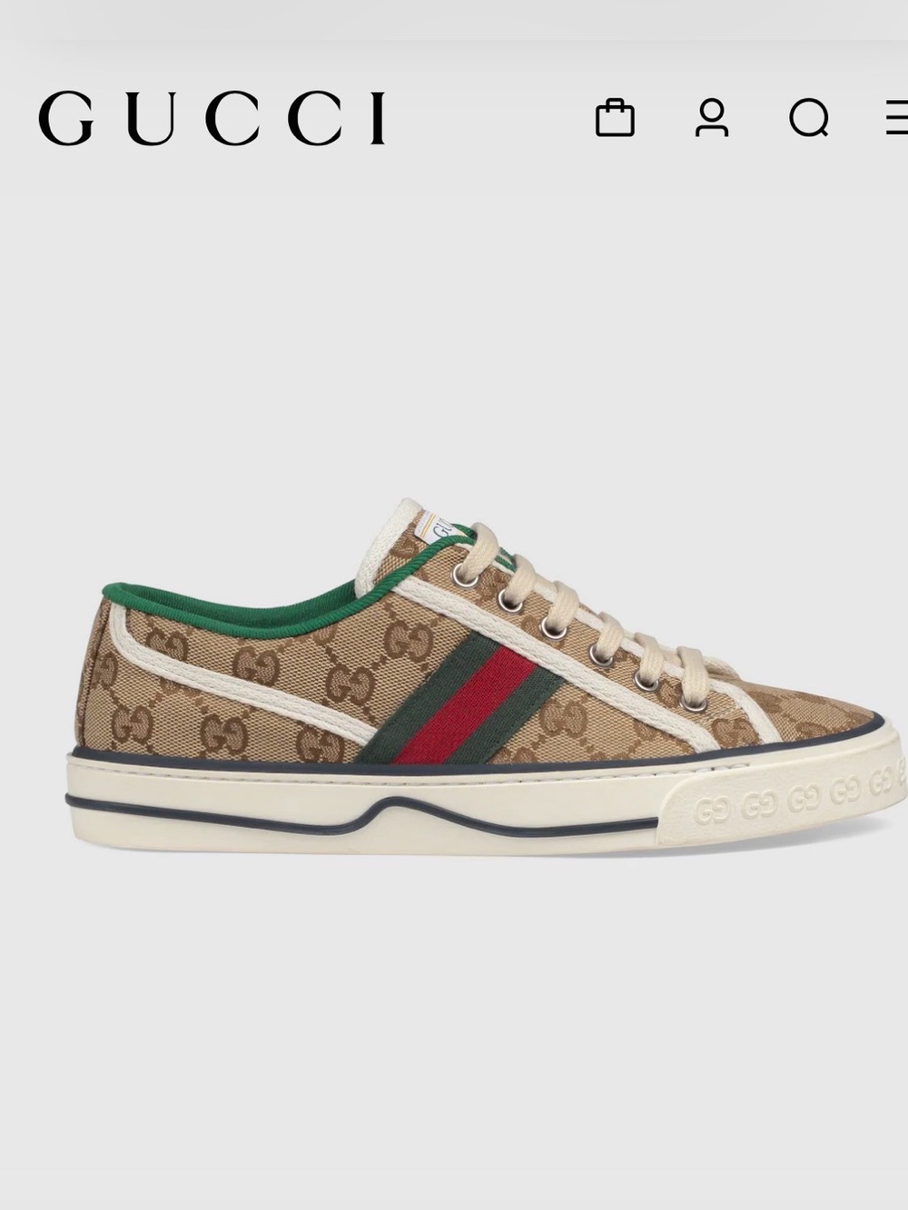 Gucci Beige GG Canvas Sneakers with Green & Red Web